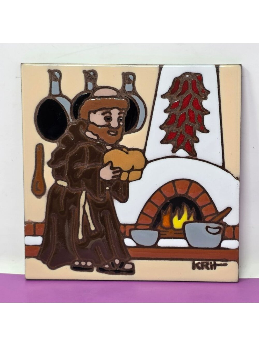 San Pasqual Ceramic Tile Wall Art Earthtones Kitchen Saint Handmade Tucson AZ US
